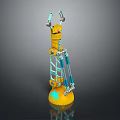 Mechanical Creature With Yellow Body And Blue Mechanical Arms On Round Base