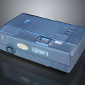 Vintage Blue Portable Computer With Keyboard Area Buttons And Brand Logo