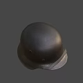Worn Black Helmet with Two Metal Rivets and Curved Brim Surface Design