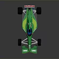 Green and blue open wheel race car with 7UP Castrol TIP logos and aerodynamic design