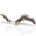 Decorative Curved Weapon With Wooden Handle Golden Accents And Metal Blade
