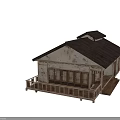 Traditional Ancient Building With Wooden Structure Tile Roof Lattice Windows And Interior Design