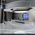 Sleek Modern Futuristic Sales Office Interior With Property Display Sand Table And Smooth LED Lighting