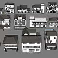 Various House Models With Different Architectural Styles And Roof Designs