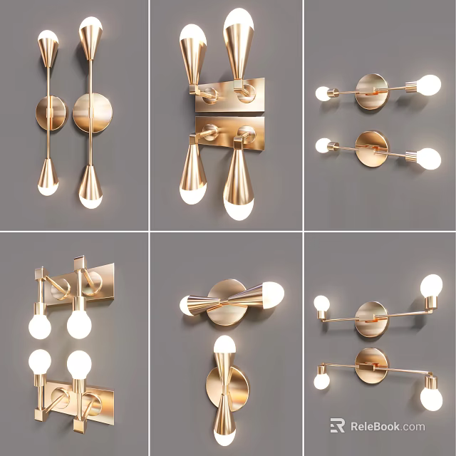 Modern Decorative Wall Sconces With Golden Metal Finish And Various Light Designs 3d model 