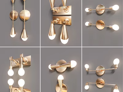 Modern Decorative Wall Sconces With Golden Metal Finish And Various Light Designs 3d model