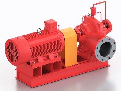 Red Industrial Engine with Yellow Components Pump Body Motor Section and Red Base 3d model
