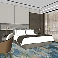 Modern Hotel Guest Room Interior With King Bed Nightstands And Blue Carpet
