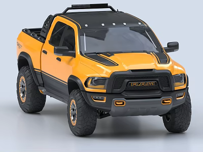 Yellow And Black Off Road Pickup Truck With Roof Rack Front Grille And Large Tires 3d model