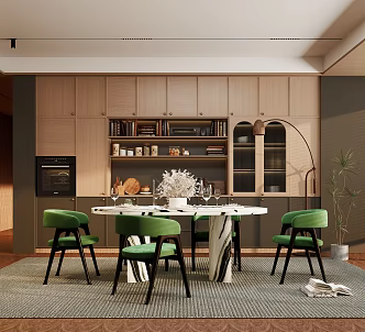 Modern dining room table and chair cabinet chandelier 3d model