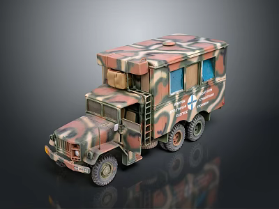 Camouflage Painted Military Vehicle Model With Detailed Body And Multi Wheel Design 3d model