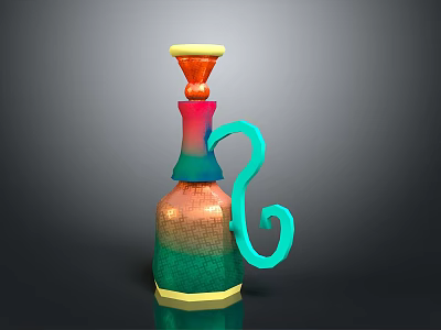 Colorful Decorative Bottle With Gradient Colors Curved Blue Handle And Yellow Red Top 3d model