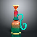 Colorful Decorative Bottle With Gradient Colors Curved Blue Handle And Yellow Red Top