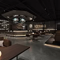 Modern Dark Toned Bar Interior With Stylish Counter Seating And Ambient Lighting