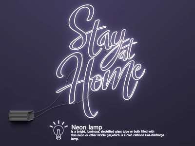 Modern Neon Lighting Combination with Stay at Home Lettering for Interior Decor 3d model