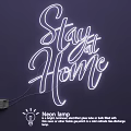 Modern Neon Lighting Combination with Stay at Home Lettering for Interior Decor