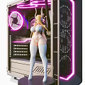 Stylish PC Case with Purple Neon Lights Cooling Fans and Anime Female Figure