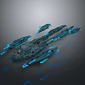 Futuristic Sci Fi Spaceship With Blue Lights And Complex Structure Design 3d model