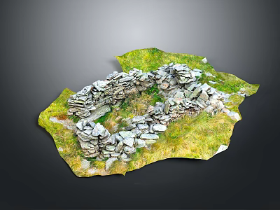 Outdoor Stone And Wooden Circular Structure With Lush Green Grass Setting 3d model