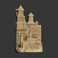 Handcrafted Beige Castle Building Cluster Sculpture With Detailed Towers And Windows