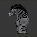 Game Movie Character White Body Black Stripes Horned Spiked Hair Blue Eyes Bust Sculpture