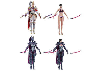 Game and Movie Characters with Swords Wearing Different Armor Outfits 3d model