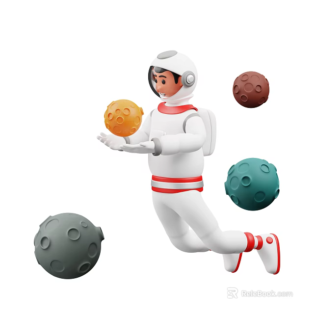 Game Movie Astronaut Character Floating With Colorful Planets in Space 3d model 