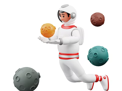 Game Movie Astronaut Character Floating With Colorful Planets in Space 3d model