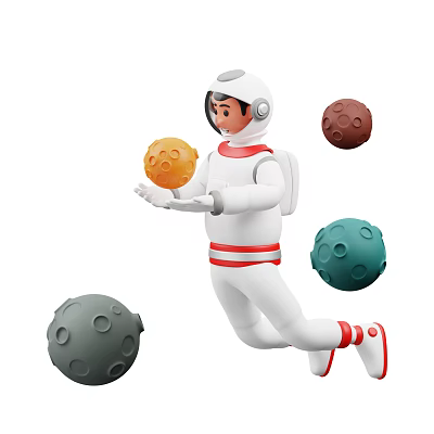 Game Movie Astronaut Character Floating With Colorful Planets in Space 3d model