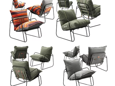 Modern Leisure Accent Chairs With Metal Frames And Colored Fabric Cushions 3d model
