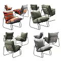 Modern Leisure Accent Chairs With Metal Frames And Colored Fabric Cushions
