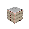 Elegant Beige Bedside Table With Red Trim Multiple Drawers And Black Knobs