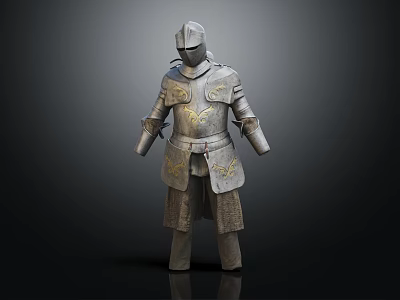Medieval Knight Armor With Metallic Body And Decorative Gold Patterns 3d model