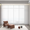 Elegant Modern Interior With White Blinds Brown Chair Ottoman Rug And View