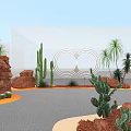 Floral Art Installation With Cacti Rocks Palm Trees And Double Ring Decor