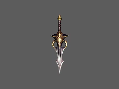 Ornate Decorative Sword With Golden Accents Intricate Hilt And Silver Blade 3d model