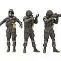Game Movie Character In Tactical Military Uniform With Gas Mask And Combat Gear Poses