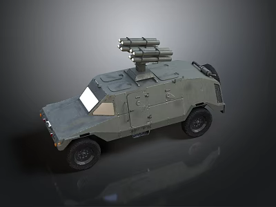 Armored Military Vehicle Featuring Top Mounted Missile Launcher Gray Sturdy Exterior 3d model