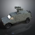 Armored Military Vehicle Featuring Top Mounted Missile Launcher Gray Sturdy Exterior
