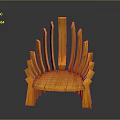 Unique Orange Wooden Chair With Vertical Slats And Curved Seat Design