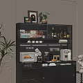 Modern Black Sideboard With Wine Bottles Coffee Machine Microwave And Storage Cabinets