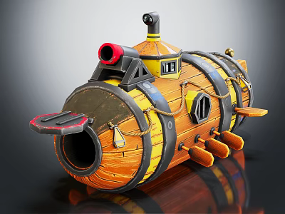 Cartoon Wooden Submarine As Water Transport With Cannon Windows And Propellers 3d model