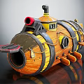Cartoon Wooden Submarine As Water Transport With Cannon Windows And Propellers