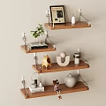 Wall Mounted Wooden Shelves With Green Plant Books Picture Frame And Decorative Ornaments