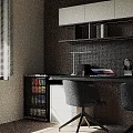 Modern Home Office Desk With Computer Monitor Keyboard Mouse Coffee Cup And Vinyl Record Player