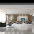 Modern Office Corridor Design With Glass Partitions Elevator Doors And Polished Floor