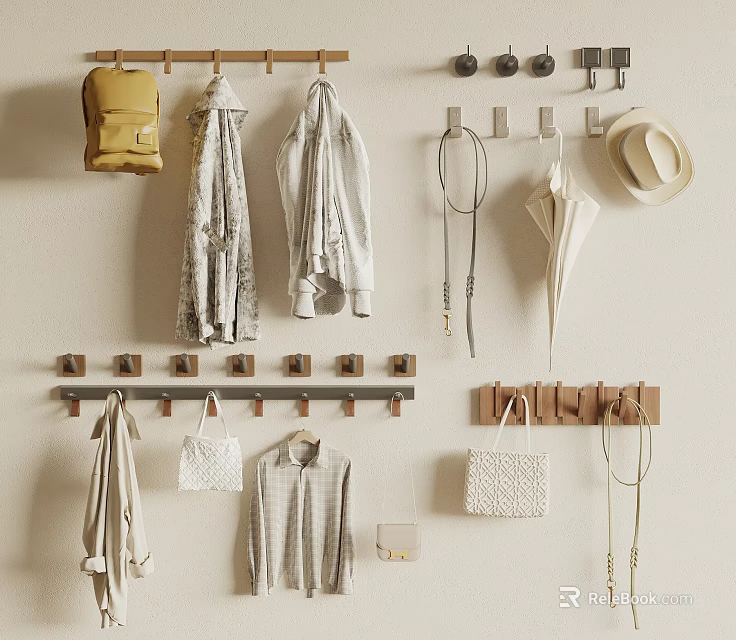 Stylish Wall Hooks Organize Bags Clothes Umbrellas Hats And Accessories 3d model 