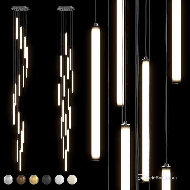 Modern Long Cylindrical Pendant Lights Hanging Illuminated In Decorative Design 3d model 
