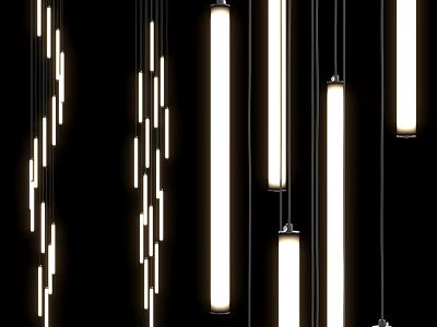 Modern Long Cylindrical Pendant Lights Hanging Illuminated In Decorative Design 3d model