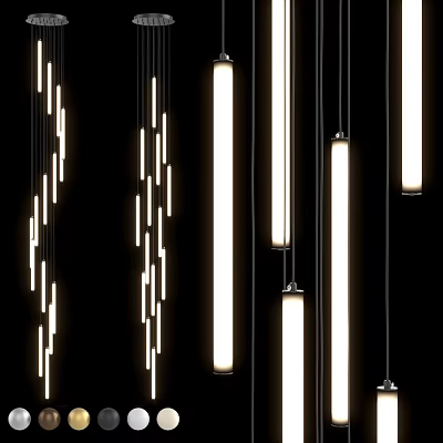 Modern Long Cylindrical Pendant Lights Hanging Illuminated In Decorative Design 3d model